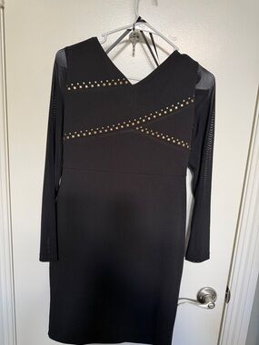 bebe Black Long-Sleeve Sheath Dress with Gold Stud Accents